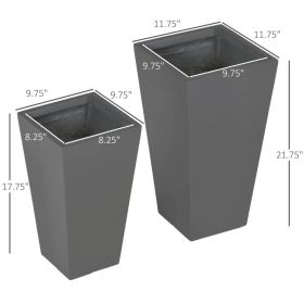 2-Pack Outdoor Planter Set, Flower Pots With Drainage Holes, Durable & Stackable Plant Pot, 22in & 18in, For Porch, Entryway, Patio, Yard, Garden (Option: gray)