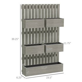 5 Box Raised Garden Bed W Trellis For Climbing Plants, Wall-Mounted Wood Planters W Drainage Holes, Gray (Option: gray)