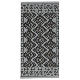 Reversible Outdoor Rug, Waterproof Plastic Straw With Carry Bag, 9 X 18, Black & Gray Rhombus Border (Option: gray)