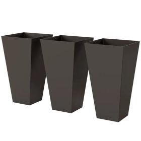 28ft Tall Plastic Planters, Set Of 3, Flower Pot, Anti-crack, Fade-resistant, Square Shape With A Matte Surface (Option: brown)